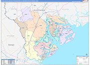 Hilton Head Island-Bluffton-Beaufort Metro Area Wall Map Color Cast Style